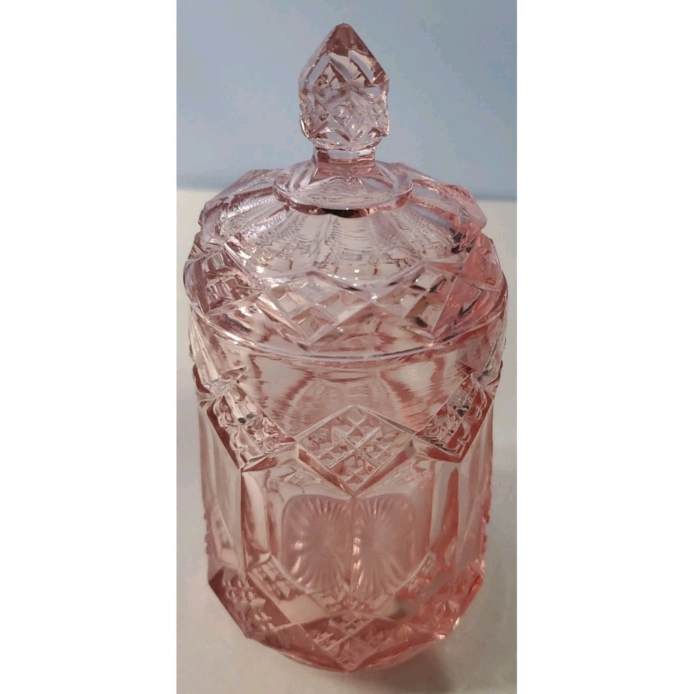 Imperial Glass 1960 Azalea Pink Three in One Diamond & Panel Lidded Jar Canister